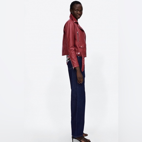 NEW Zara Vegan Faux Leather Red Motorcycle Moto Biker Jacket NWT XS! - Picture 6 of 11